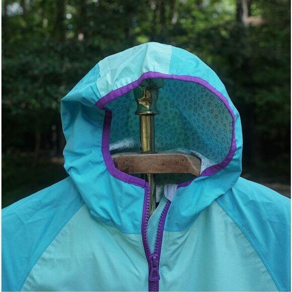 Lands’ End Girl’s Teal Blue Hooded Windbreaker Jacket - Picture 5 of 7